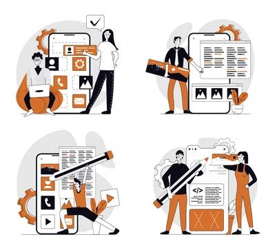 App Development Flat Concepts 스톡 일러스트