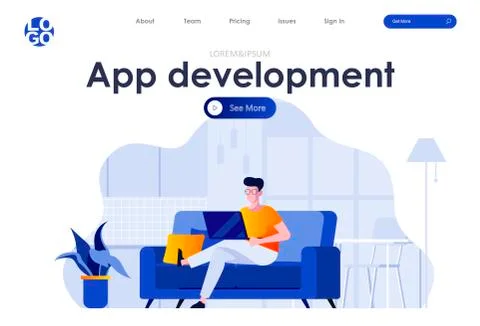 App development flat landing page design Illustrazione stock