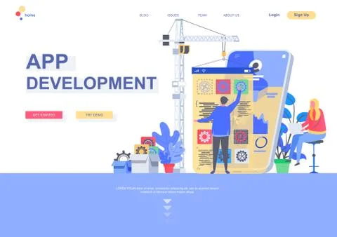 App development flat landing page template Stock Illustration