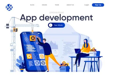 App development flat landing page. Stock Illustration