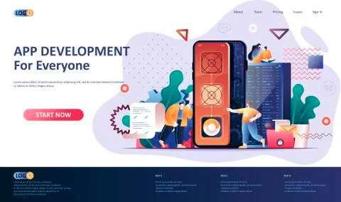 App development flat landing page template. Illustrazione stock