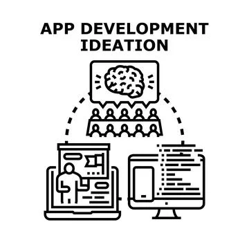 App development ideation process creating new software concepts Stock Illustration