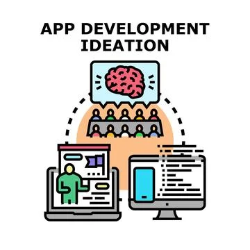 App development ideation process creating new software concepts Stock Illustration