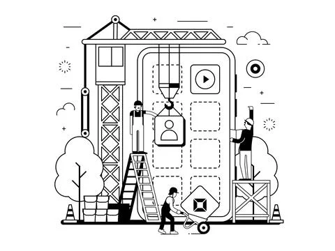 App Development Illustration in Line Art Stock Illustration