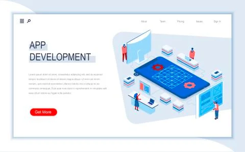 App development isometric landing page Stock Illustration