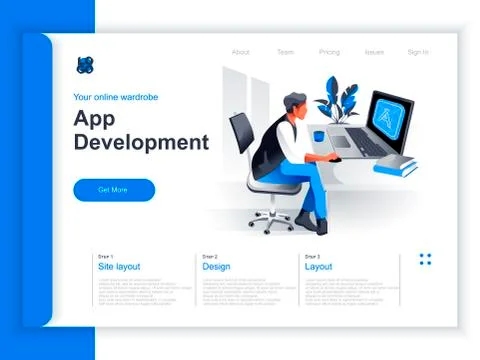 App development isometric landing page. Stock Illustration