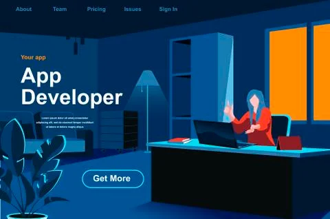 App development isometric landing page. Stock Illustration
