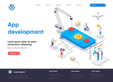 App development isometric landing page. イラスト素材