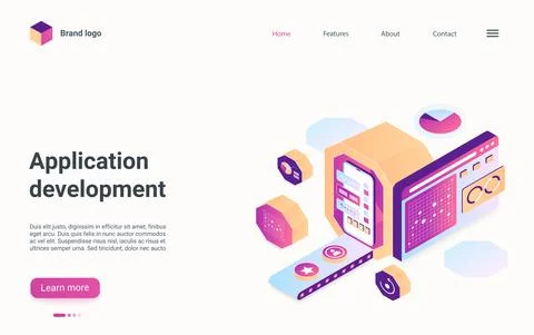 App development isometric landing page Illustrazione stock