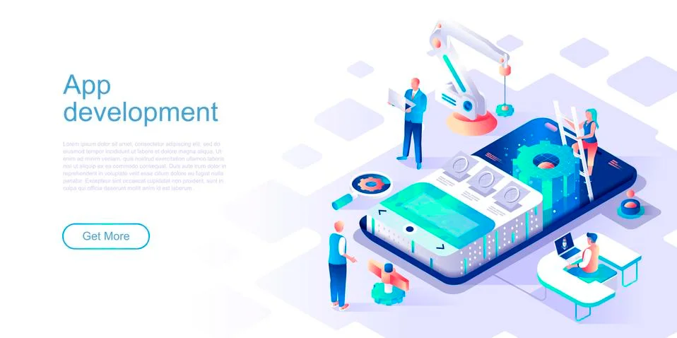 App development landing page vector template. Stock Illustration