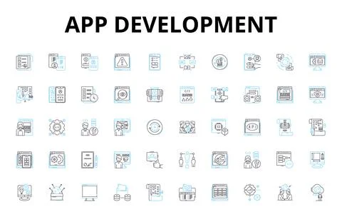 App development linear icons set. Platform, Framework, Code, Interface Stock Illustration