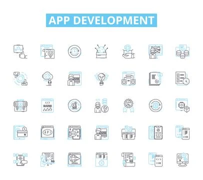 App development linear icons set. Platform, Framework, Code, Interface Stock Illustration