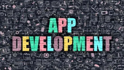 App Development in Multicolor. Doodle Design Illustrazione stock