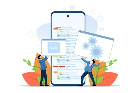 App Development, people in various web and app design and development activities イラスト素材