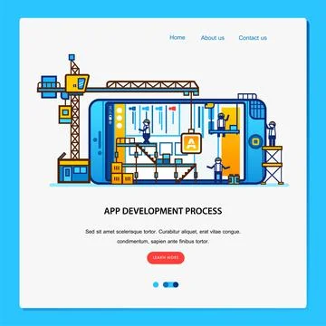 App development process banner with small character illustrted with smartphon Stock Illustration