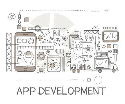App Development Process Elements Creative Sketch Infographic 스톡 일러스트