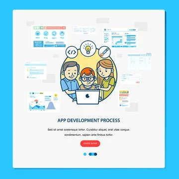 App development process illustration with graphic and info graphic Stock Illustration