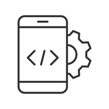App development smartphone icon in line design. app development, coding Stock Illustration