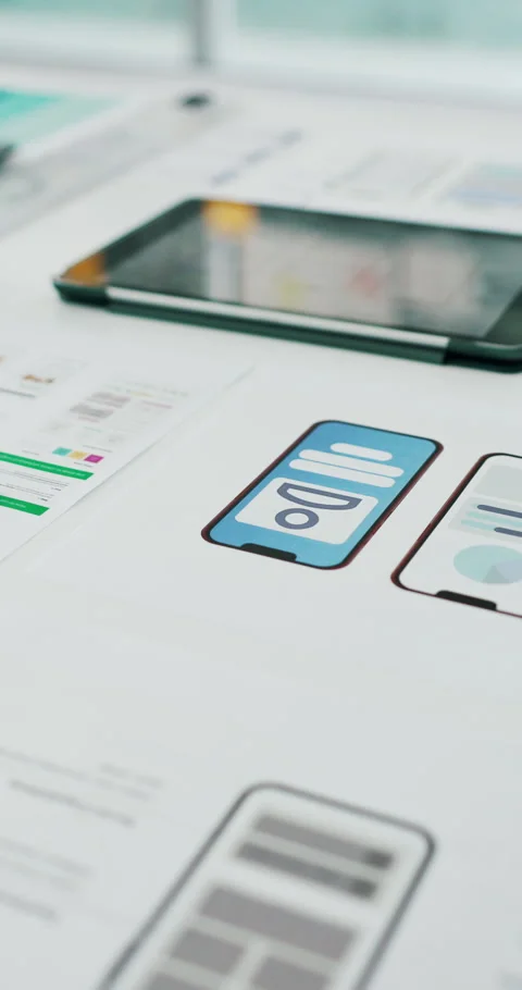 App development, ui design and illustration for phone display, page layout or Stock Footage 319732924