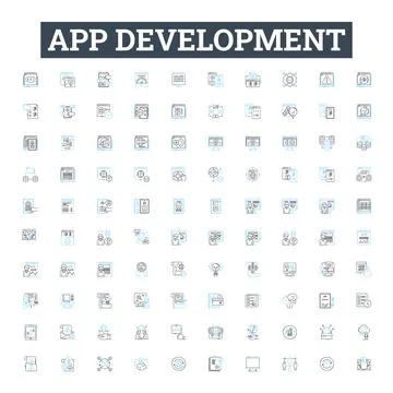 App development vector line icons set. app, development, design, mobile Stock Illustration