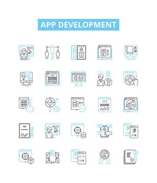 App development vector line icons set. app, development, design, mobile Stock Illustration
