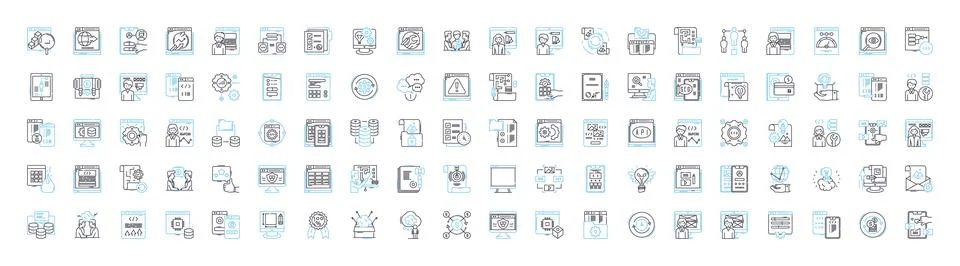 App development vector line icons set. app, development, design, mobile Stock Illustration