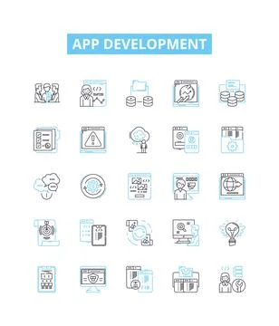 App development vector line icons set. app, development, design, mobile Stock Illustration