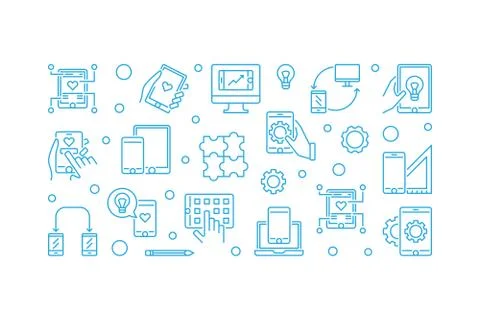 App Development vector linear illustration on white background Stockillustratie