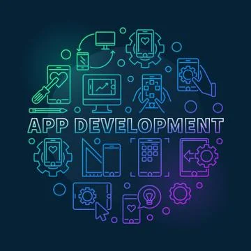 App Development vector round colored outline illustration Illustrazione stock
