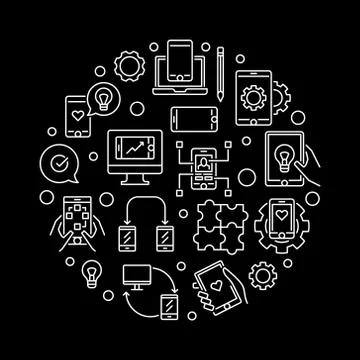 App Development vector round concept illustration in line style 스톡 일러스트