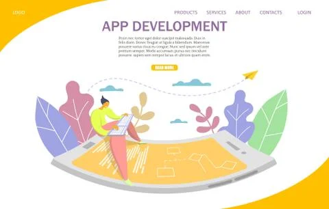 App development vector website landing page design template Stock Illustration