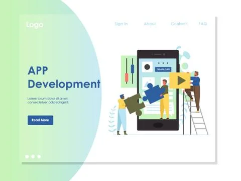 App development vector website landing page design template Illustrazione stock