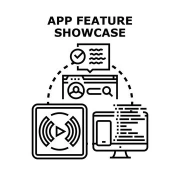 App feature showcase with user interface and multimedia Illustrazione stock