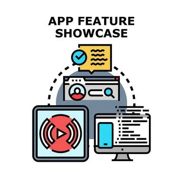 App feature showcase with user interface and multimedia Illustrazione stock