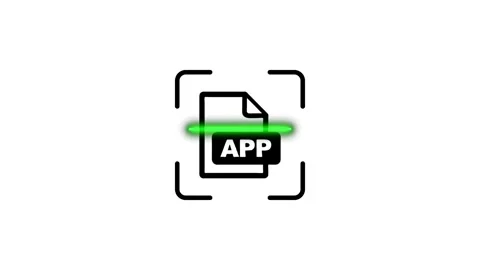 App file icon scanning process with dynamic green light animation on white .. Stock Footage 346498280