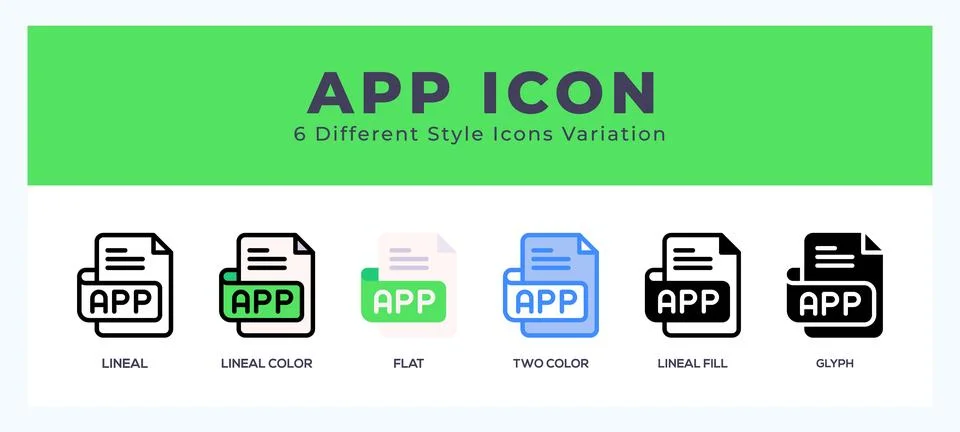 App file icon set with different styles. Icons designed in filled. outline... Stock Illustration
