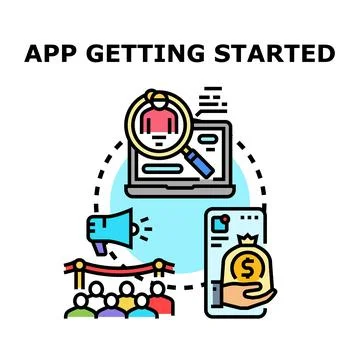 App getting started process with user acquisition and monetization Stock Illustration