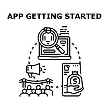 App getting started process with user acquisition and monetization Stock Illustration