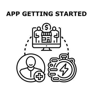 App getting started process with user registration and business growth Stock Illustration
