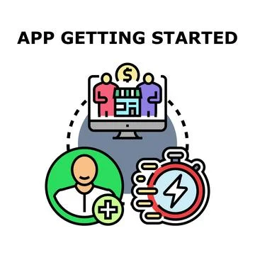 App getting started process with user registration and business growth Stock Illustration