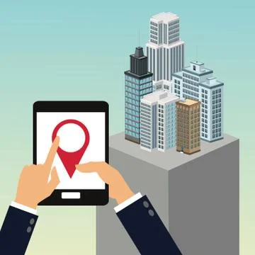 App gps tablet building smart city icon. Vector graphic Ilustración de archivo