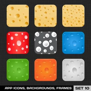 App Icon Frames, Templates, Backgrounds. Set 10 Stock Illustration