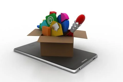 App icons and graph with smart phone Stock Illustration