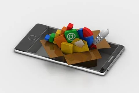 App icons and graph with smart phone Stock Illustration
