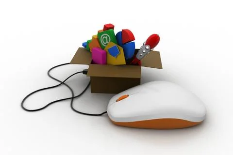 App icons connect with computer mouse Stock Illustration