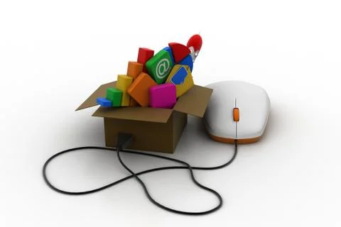 App icons connect with computer mouse Stock Illustration