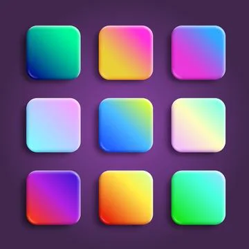 App icons glossy vector backgrounds collection. 3D buttons with neon holographic Stock Illustration