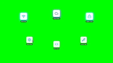 App Icons Green Screen Technology UI Animation. Stock Footage 346665988