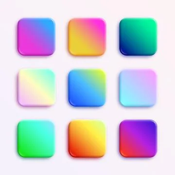 App icons vector backgrounds collection. 3D glossy buttons with neon holographic イラスト素材