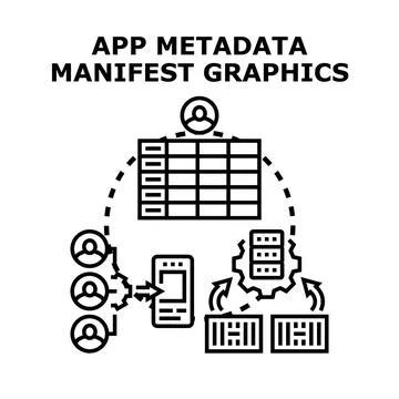 App metadata manifest graphics processing data concept Stock Illustration